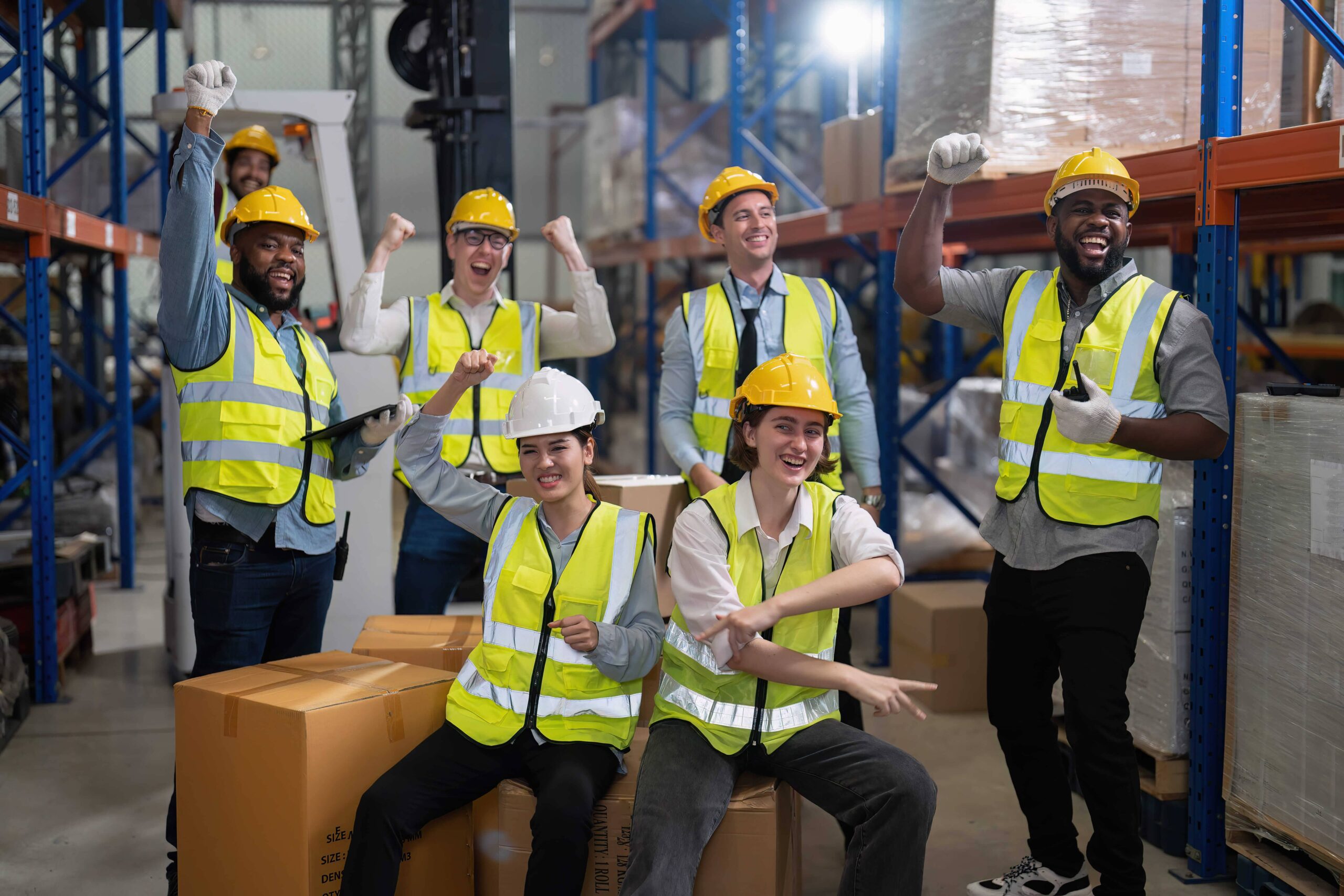 diversity group of labor union in warehouse celebr utc